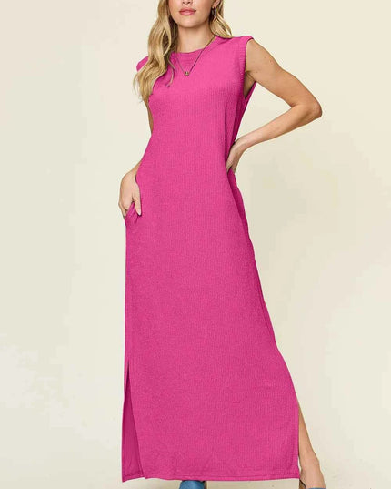 Double Take Full Size Texture Mock Neck Sleeveless Maxi Dress