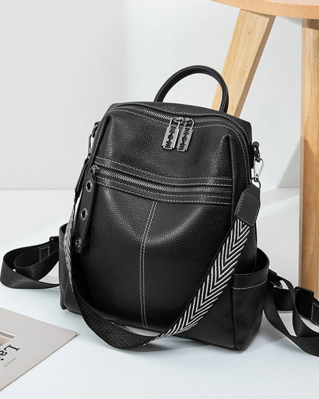 Leather Multi-Compartment Backpack Bag Black One Size