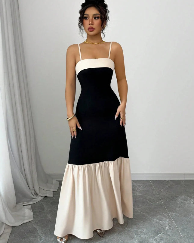 Two-Tone Spaghetti Strap Maxi Dress