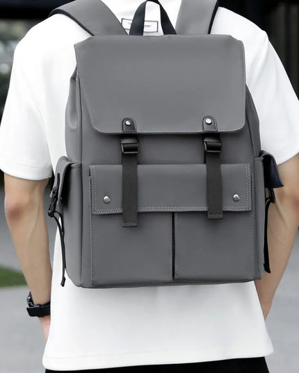 PU Leather Multi-Pockets Adjustable Strap Backpack Bag Gray One Size