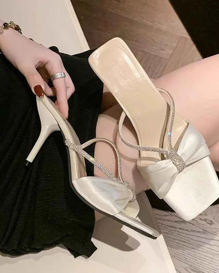 Rhinestone Mid Heel Sandals