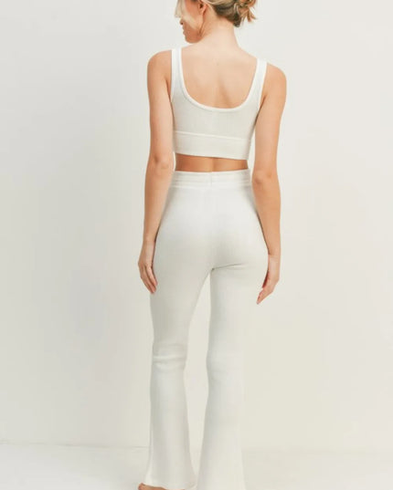 Kimberly C Waffle Tank and High Waist Flare Pants Set