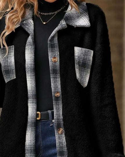 Plaid Contrast Dropped Shoulder Coat