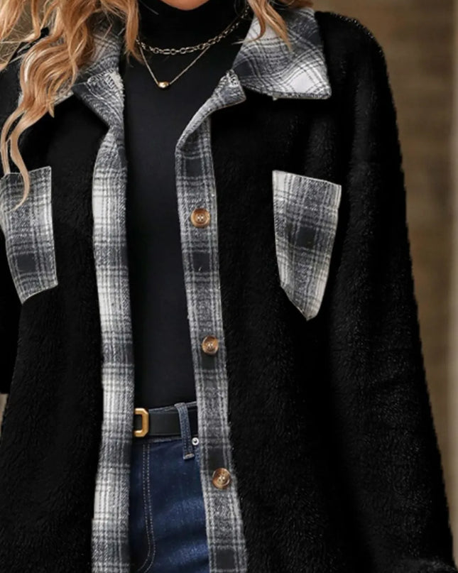 Plaid Contrast Dropped Shoulder Coat