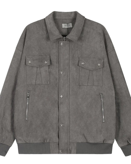 Men's Collared Neck Long Sleeve Jacket Gray