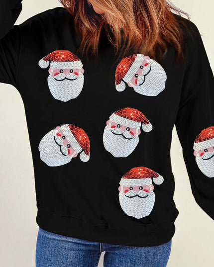 Sequin Santa Patch Round Neck Sweatshirt