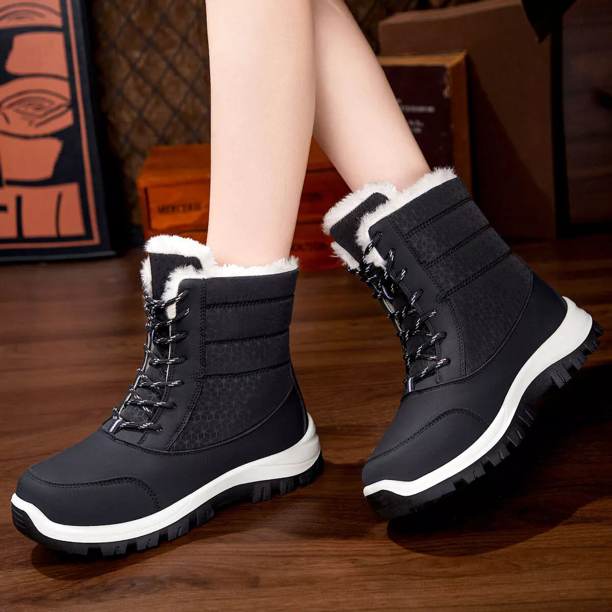 Winter Waterproof Snow Boots with Warm Fur Lining