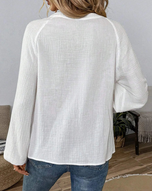 Paisley Pattern Notched Long Sleeve Blouse