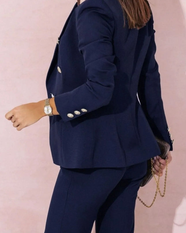 Full Size Lapel Collar Long Sleeve Blazer and Pants Set Plus Size