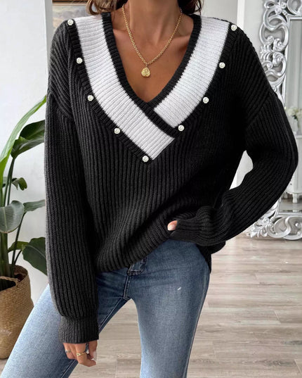 V-Neck Button-Decorated Sweater