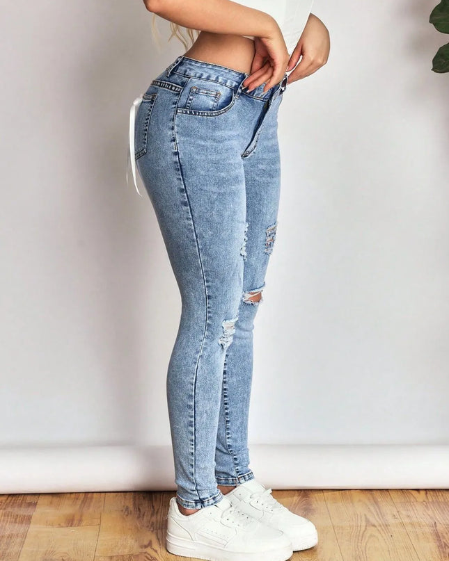 Distressed Skinny Jeans with Bow Back 