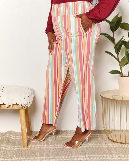 Double Take Striped Smocked Waist Pants with Pockets