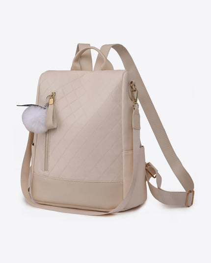 Pum-Pum Zipper Backpack Beige One Size