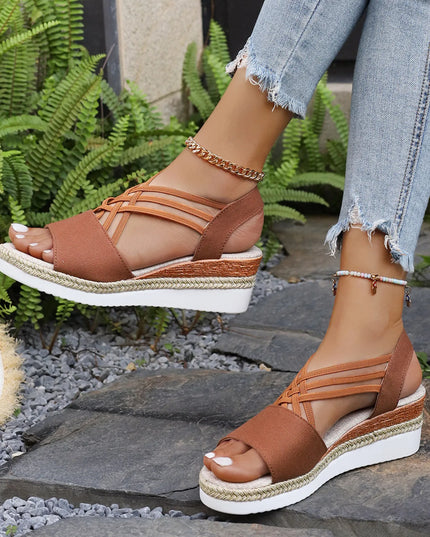 Cross-Strap Platform Wedge Sandals with Ankle Strap 