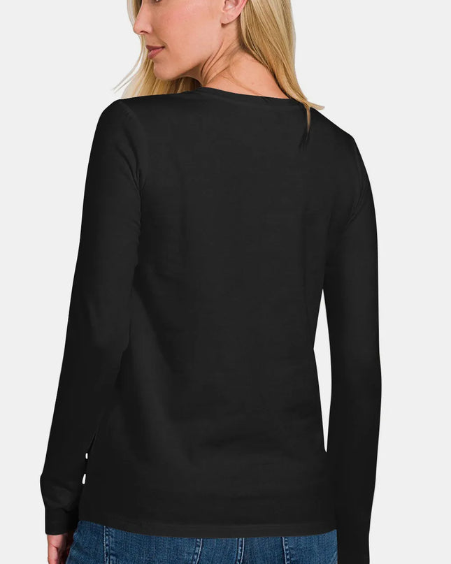 Zenana Full Size Solid Color Round Neck Long Sleeve T-Shirt