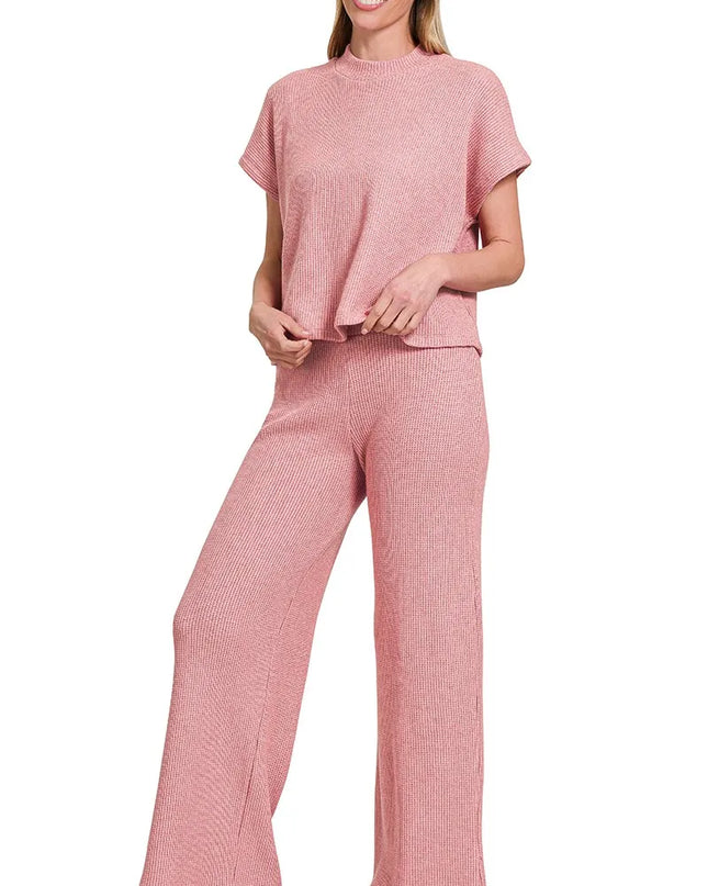 Zenana Sweater Boxy Top & Long Pants Set LT ROSE