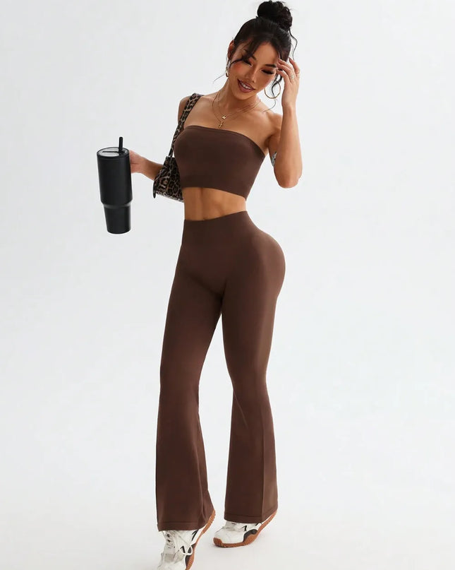 Tube Top and High Waist Flare Pants Active Set 