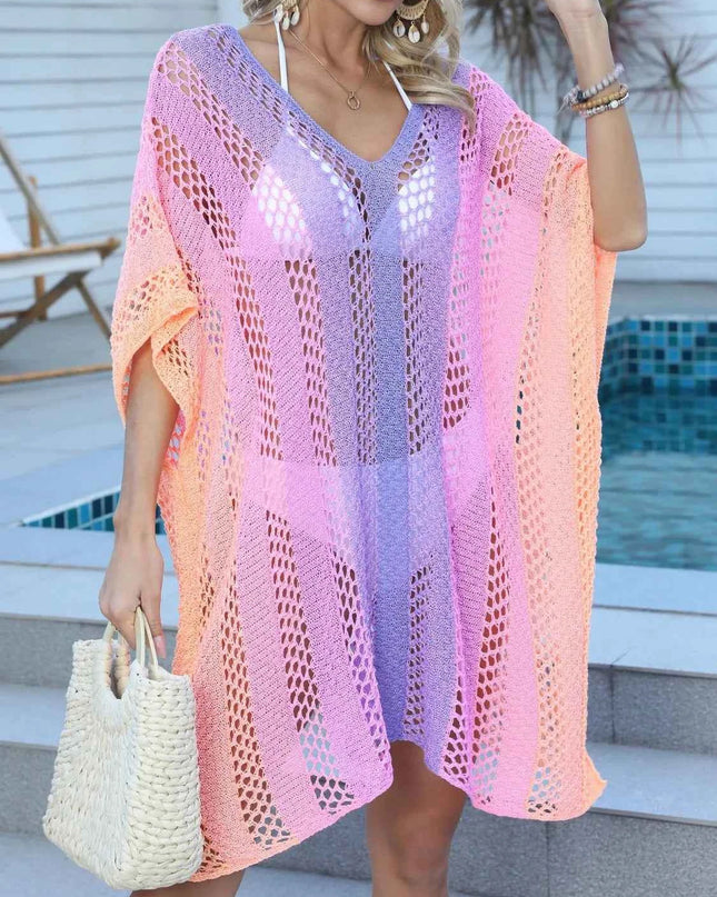 Rainbow Gradient Crochet Beach Cover Up
