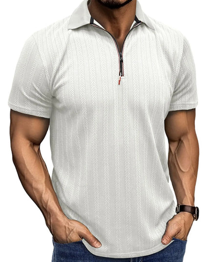 Men's Textured Quarter-Zip Polo Shirt White