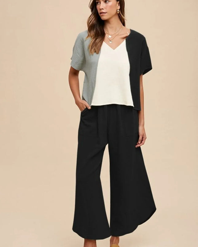 Annie Wear Color Block Cotton Gauze V-Neck Top