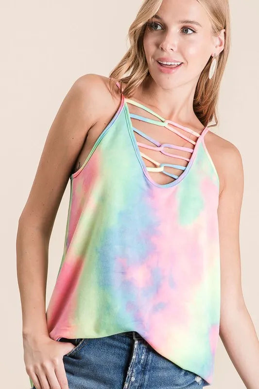 BiBi Tie Dye Terry Caged Neck Knit Camisole