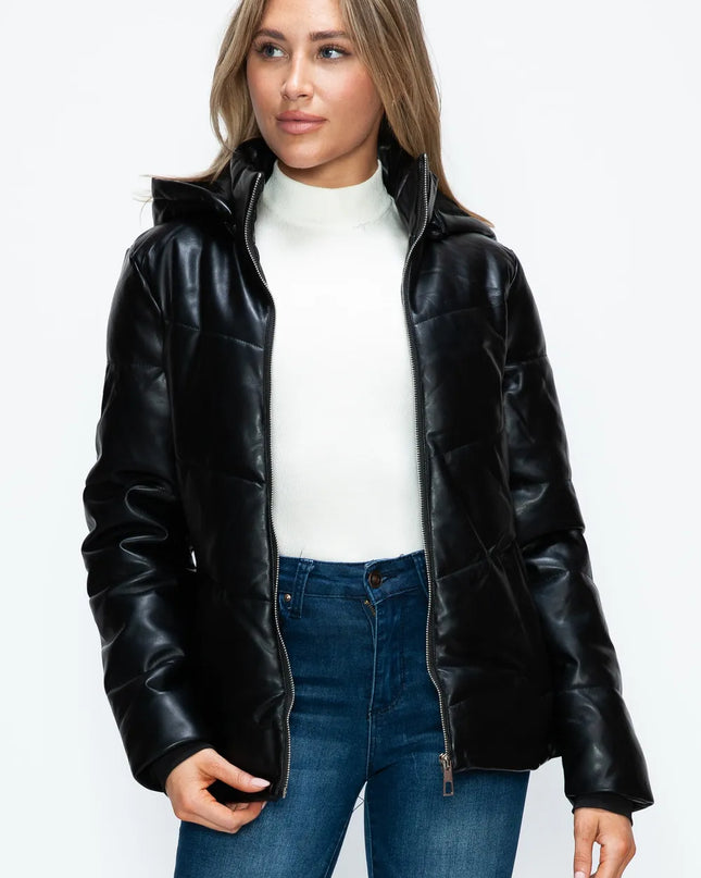 How Dare U Pocketed Zip Up Puffer Jacket with Removable Hood