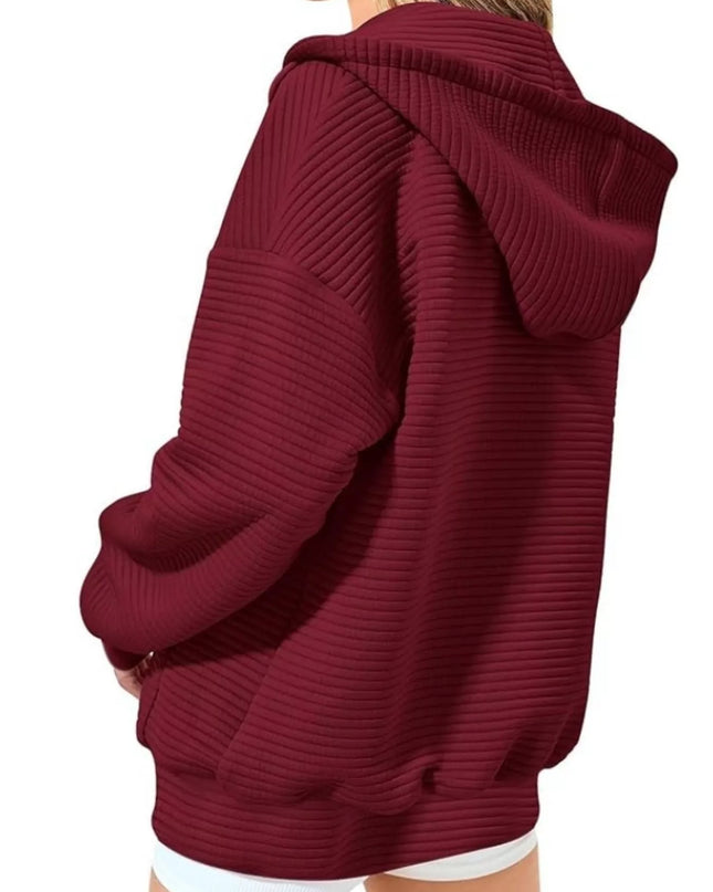 Drawstring Zip Up Dropped Shoulder Hoodie