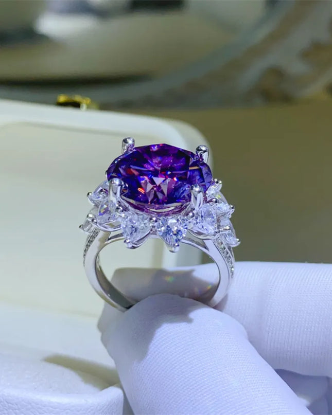 10 Carat Moissanite 925 Sterling Silver Flower Shape Ring