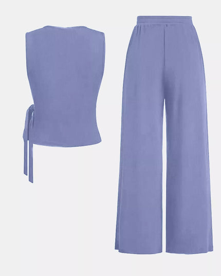 Side Tie Round Neck Tank and Pants Set