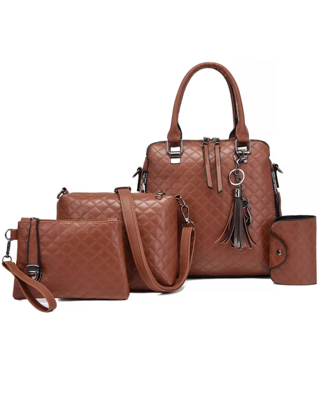 4-Piece PU Leather Bag Set with Tassel Detail 