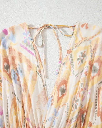 Printed Half Sleeve Shirred High Waist Maxi Dress