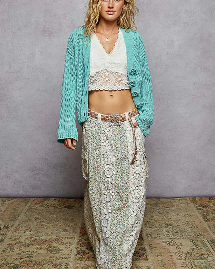 POL V-Neck Long Sleeve Cardigan with Exaggerated Buttons