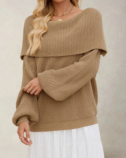 Fold-Over Collar Long Sleeve Sweater