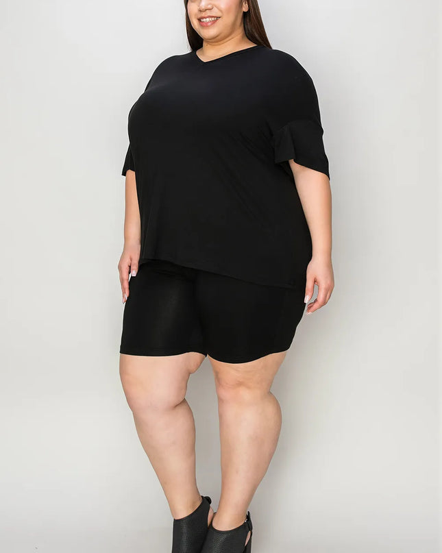 Basic Bae Bamboo Full Size V-Neck Drop Shoulder T-Shirt and Shorts Set