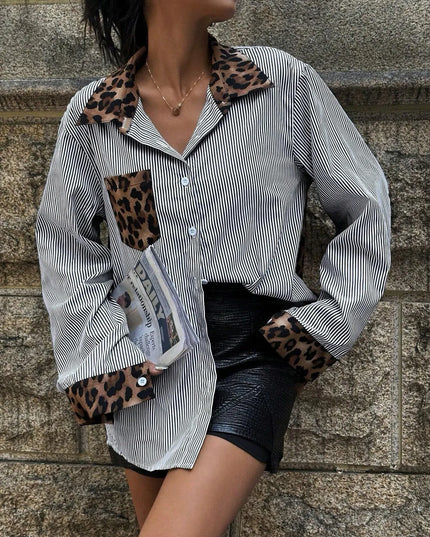 Leopard Striped Button-Up Shirt