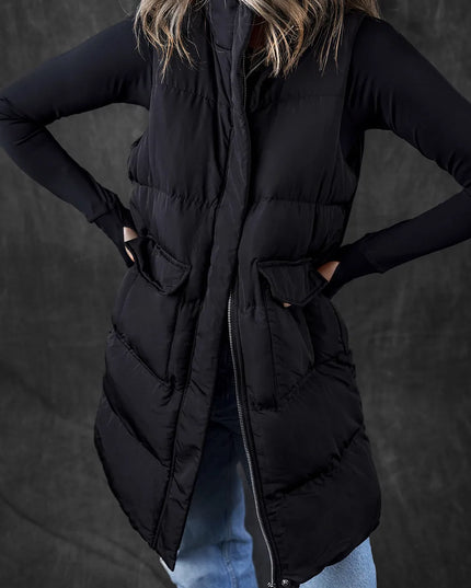 Pocketed Zip Up Vest Coat