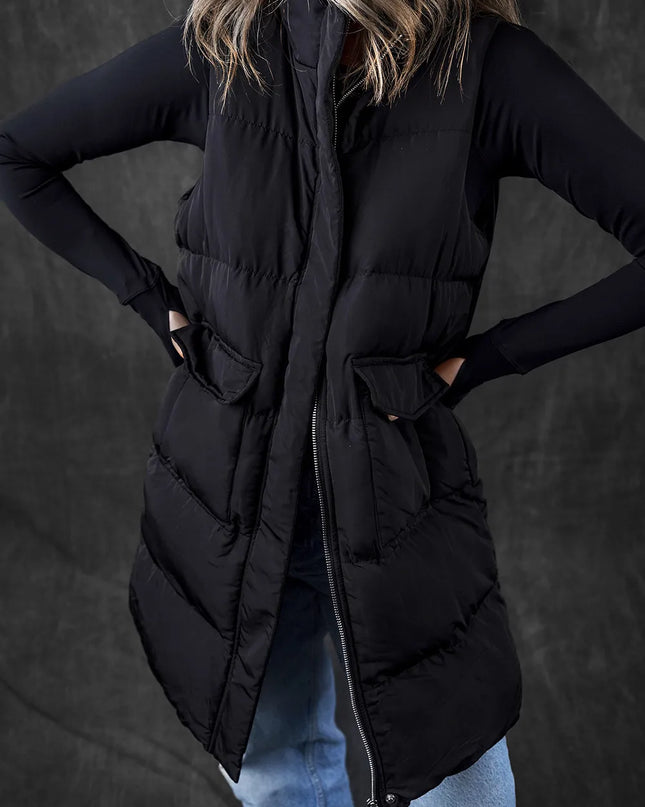 Pocketed Zip Up Vest Coat