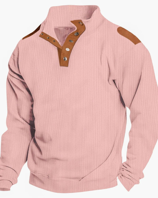 Men's Full Size Stand Collar Long Sleeve Polo Plus Size Dusty Pink