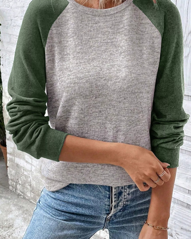 Color Block Raglan Long Sleeve T Shirt Moss