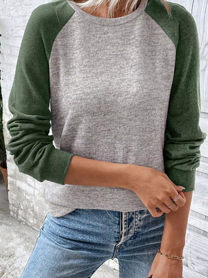 Color Block Raglan Long Sleeve T Shirt Moss