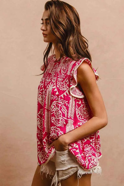 BiBi Printed Ruffle Sleeve Top