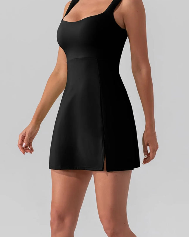Square Neck Sleeveless Slit Mini Active Dress 