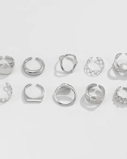 10-Piece Alloy Geometric Ring