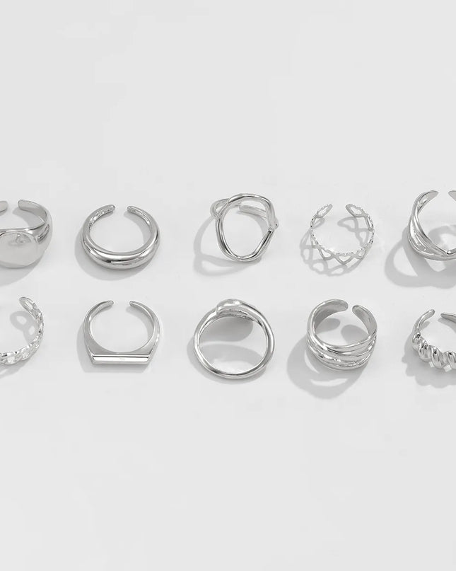 10-Piece Alloy Geometric Ring