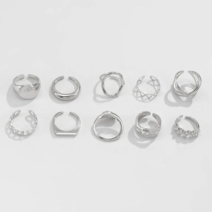 10-Piece Alloy Geometric Ring