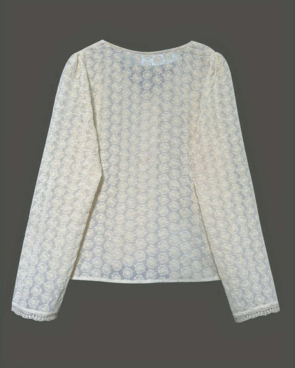 Lace Button Up Long Sleeve Shirt