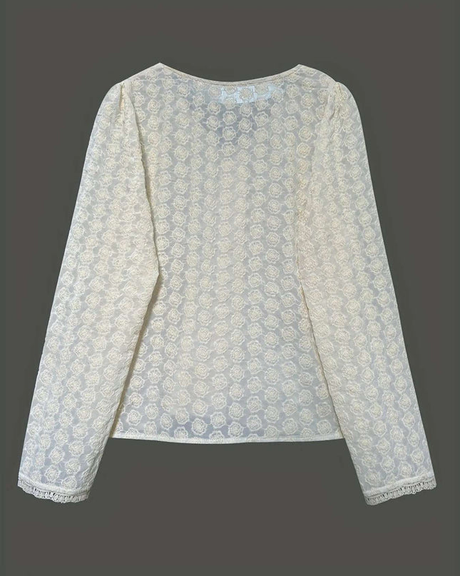 Lace Button Up Long Sleeve Shirt