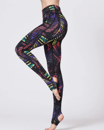 Printed Wide Waistband Active Leggings with Stirrups 