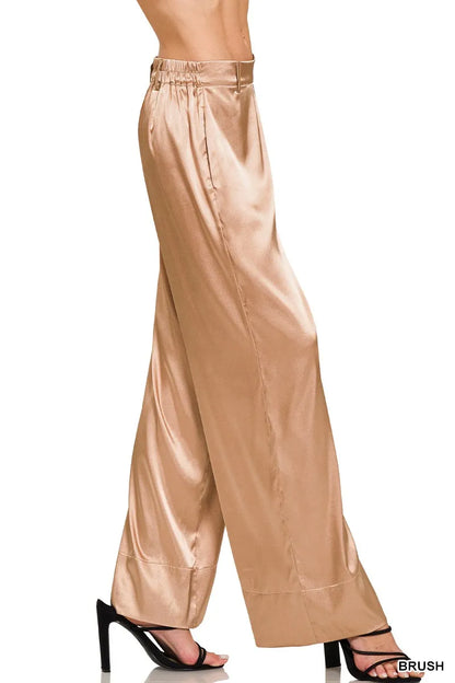 Zenana Wide-Leg Satin Pants