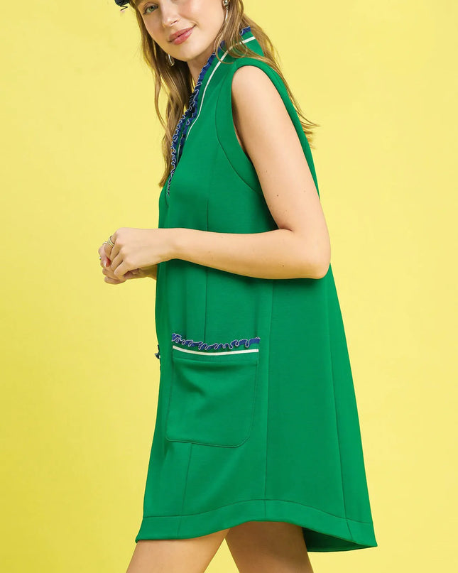 Umgee Frill Contrast Trim Sleeveless Mini Dress